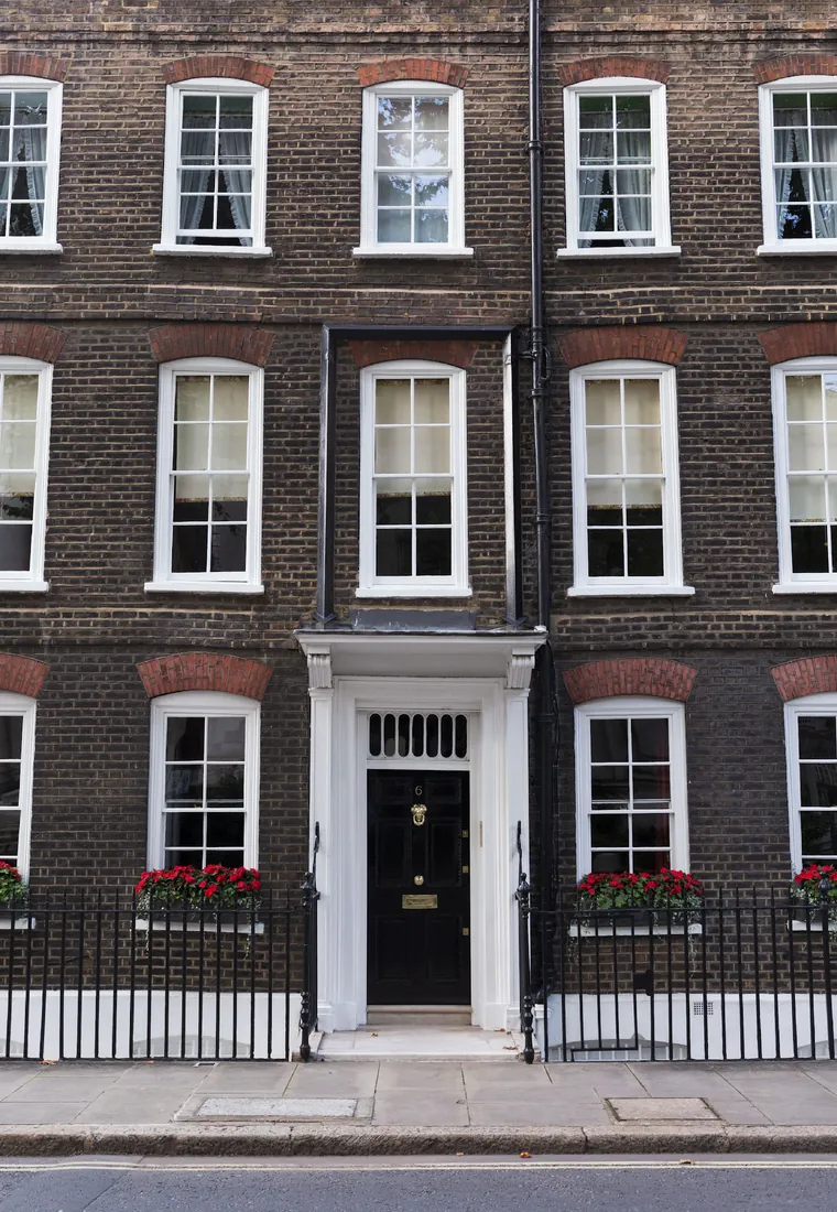 Georgian period townhouse façade with sash windows, London