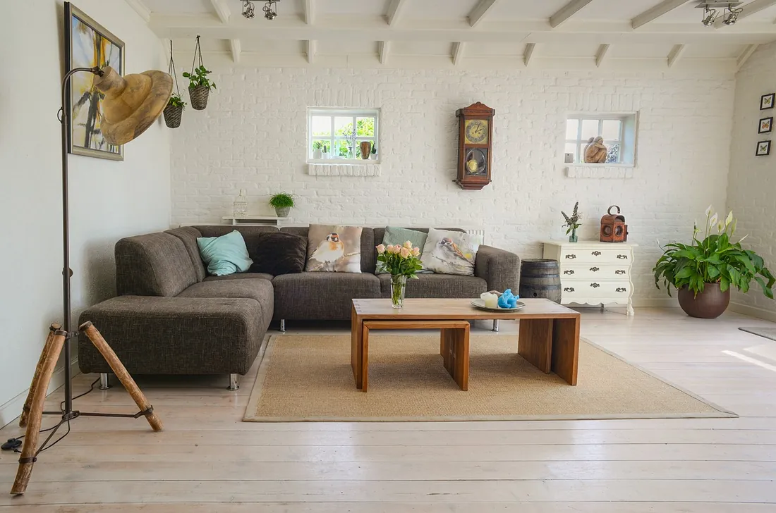 Relaxed living room with a soft sofa and neutral décor, London