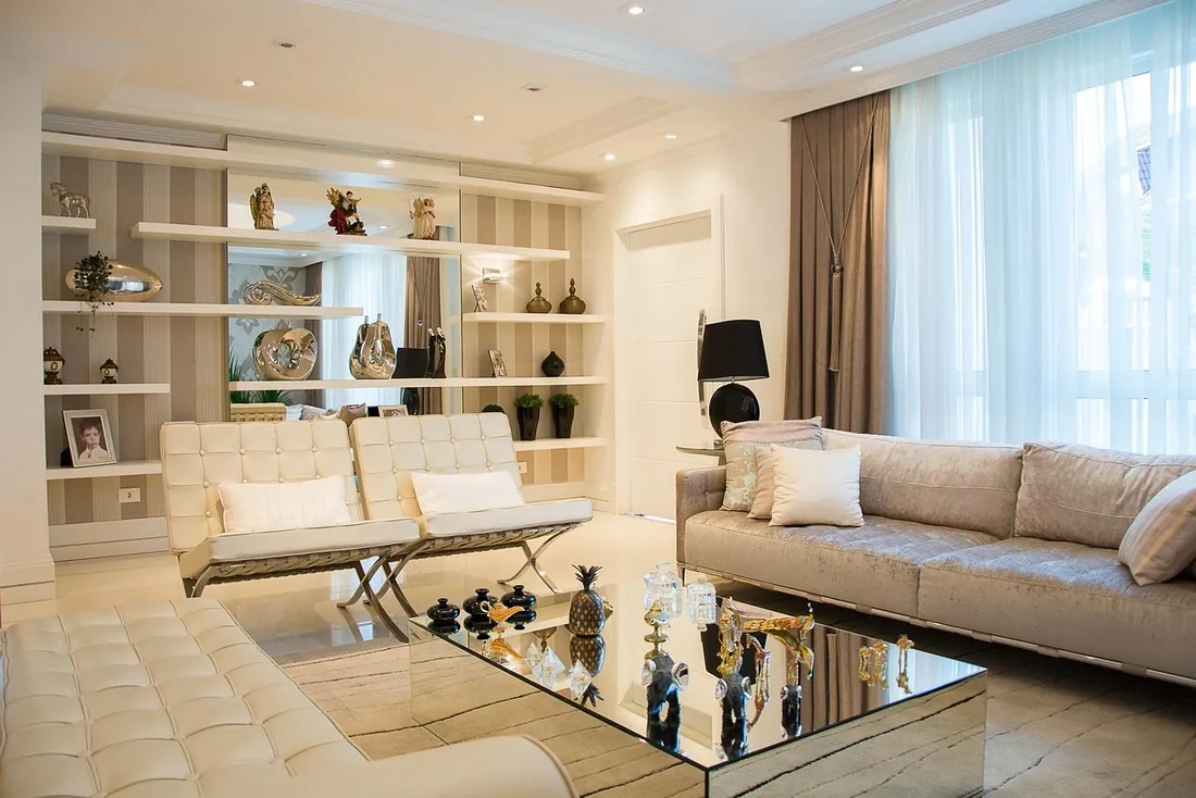Family living room with a deep sofa and warm décor, London