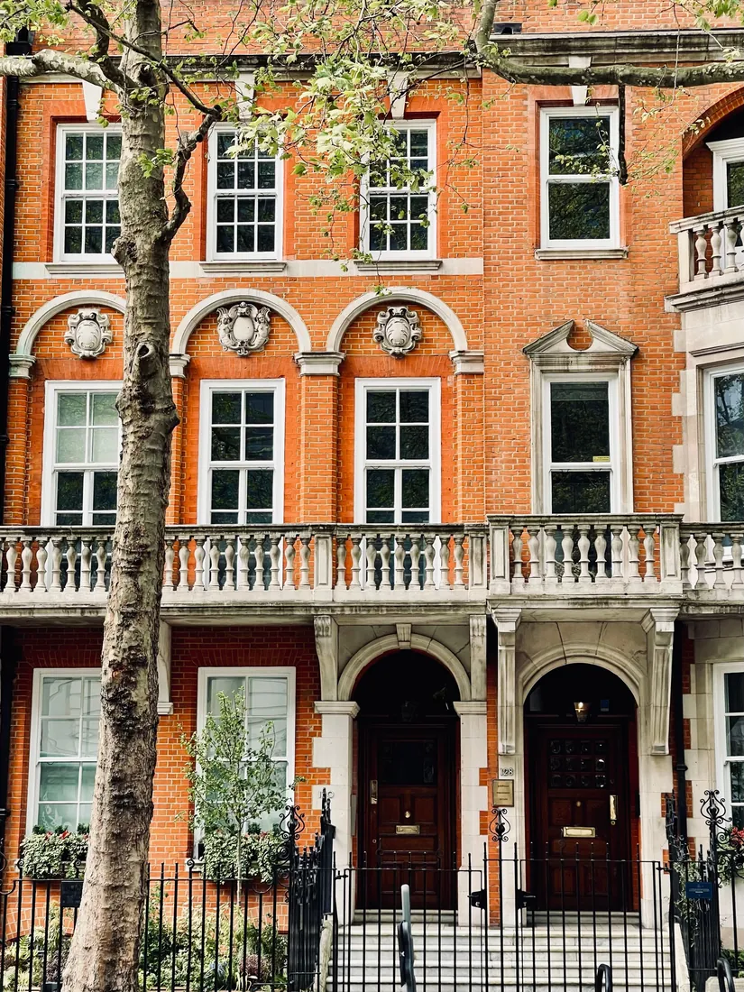 Red brick period mansion block, Knightsbridge, London
