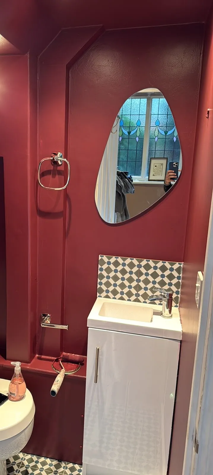 Cloakroom in burgundy, Notting Hill