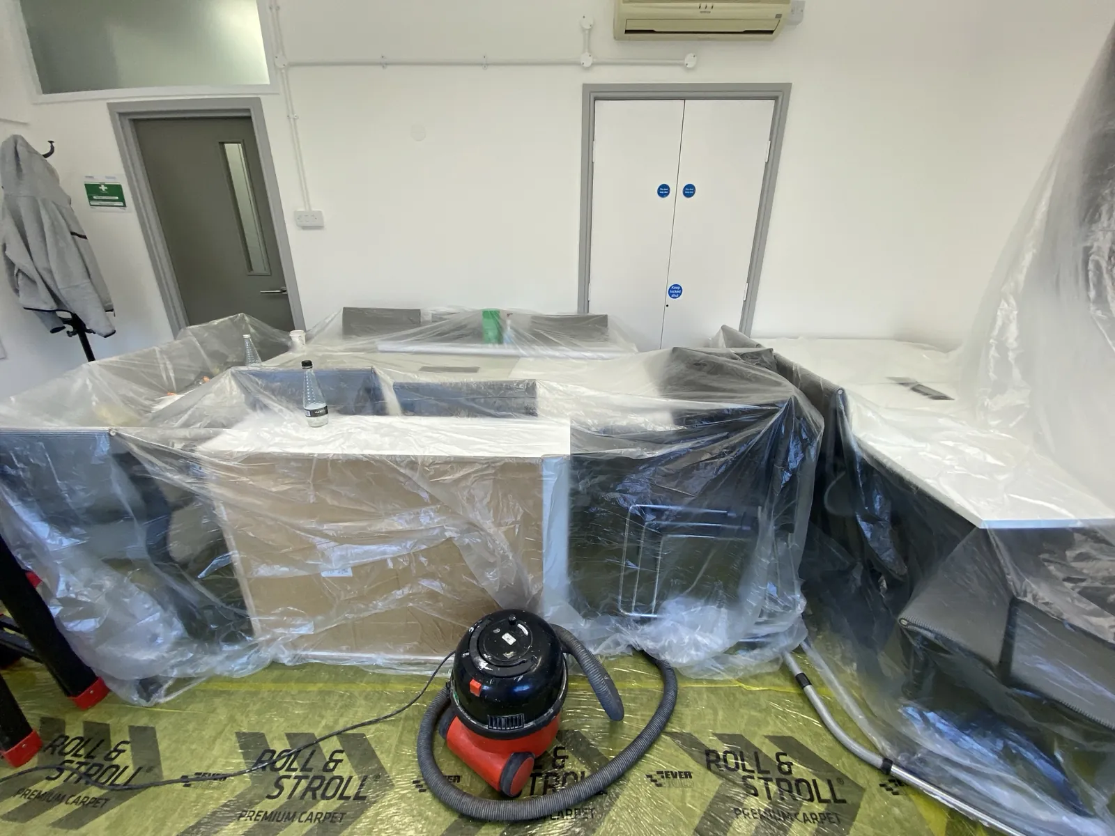 Office kitchen sheeted and dust-controlled, Mayfair