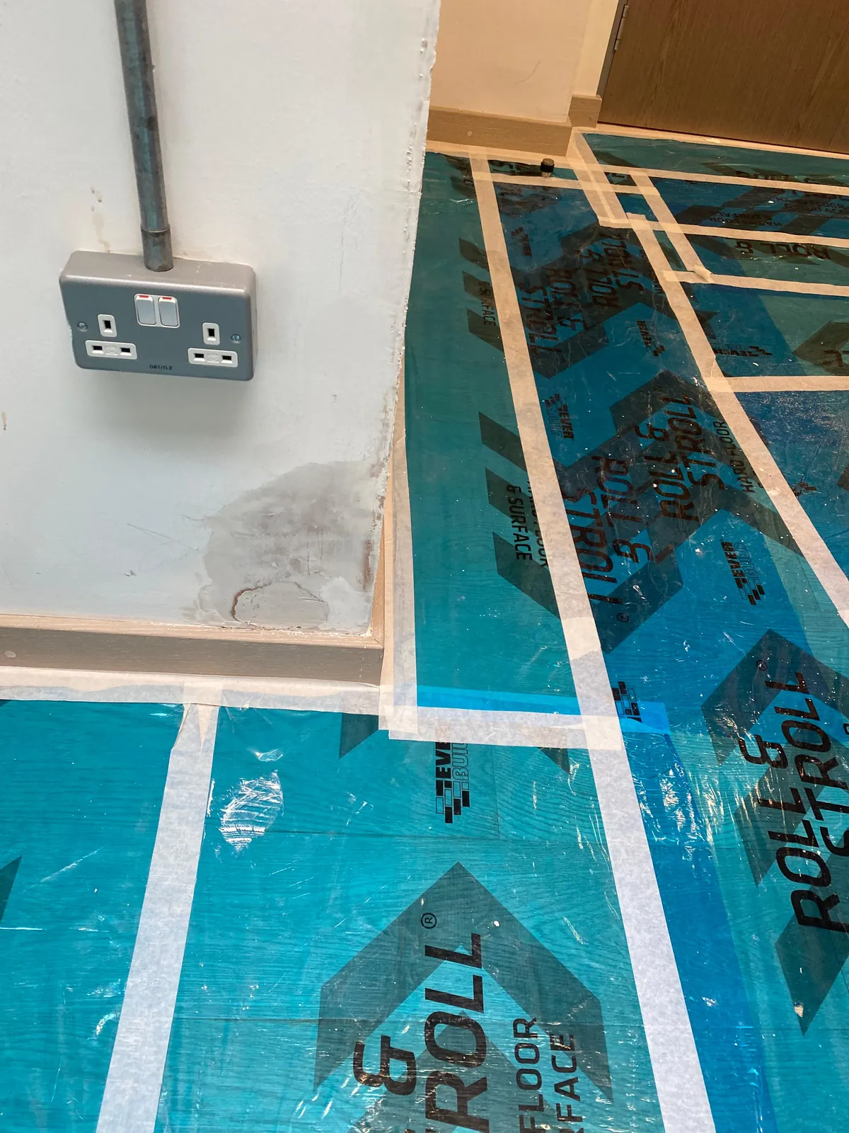 Floor protection down, plaster repairs under way, Pimlico
