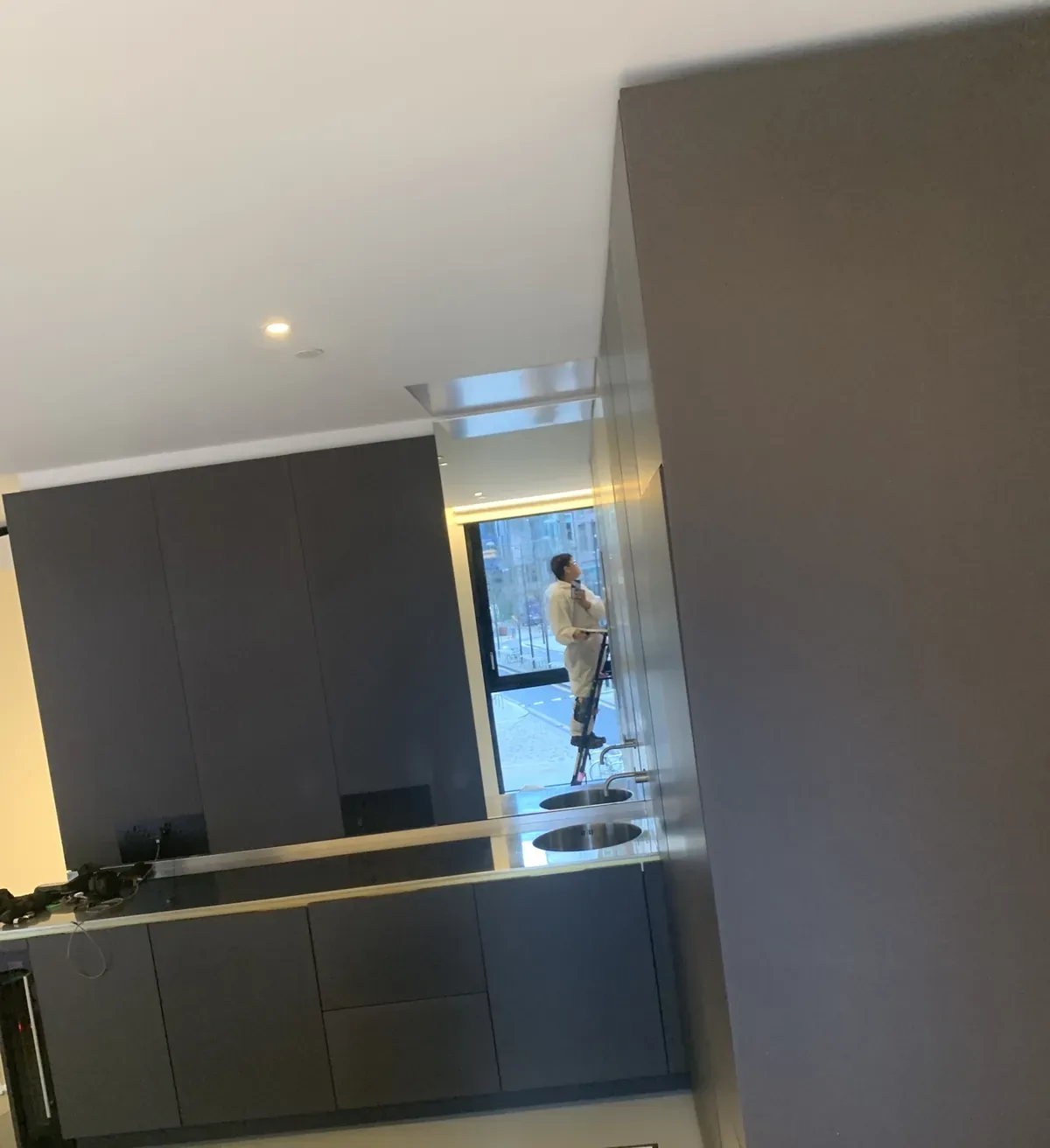 Kitchen walls and ceiling, new-build apartment, Pimlico