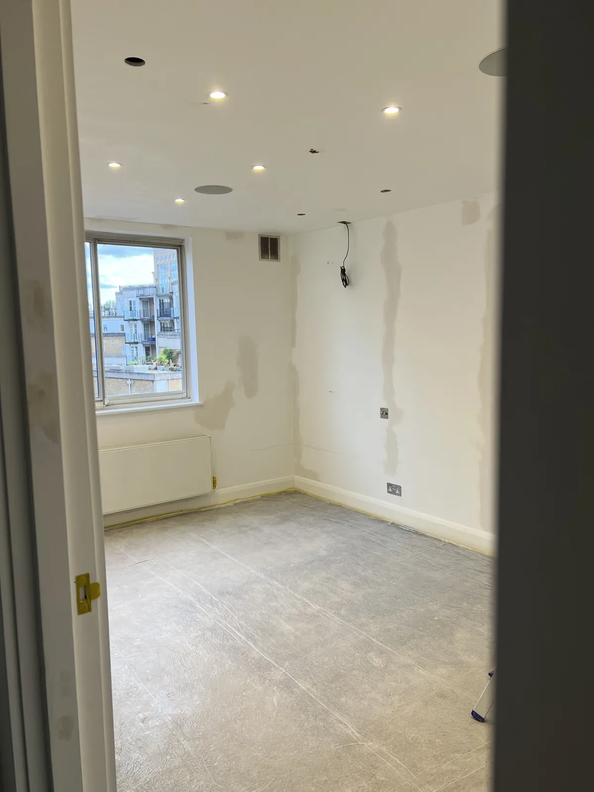 Bedroom walls filled before painting, St John's Wood