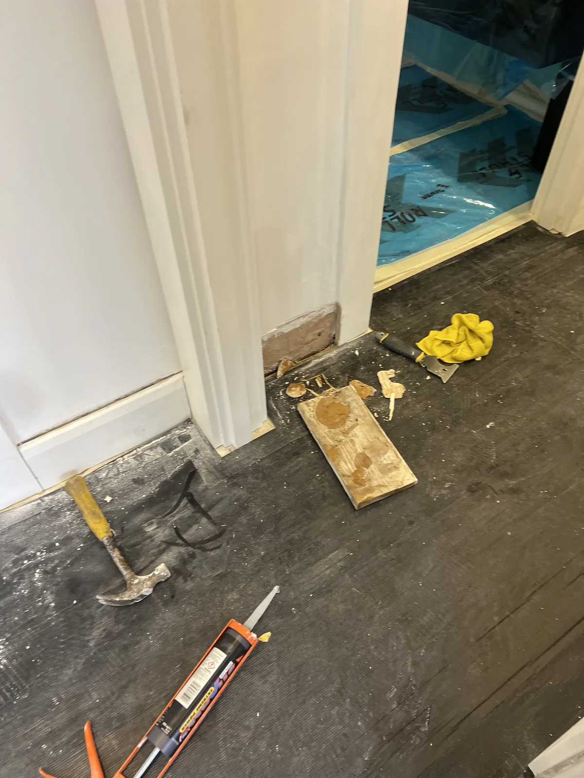 Door lining repaired before painting, St John's Wood
